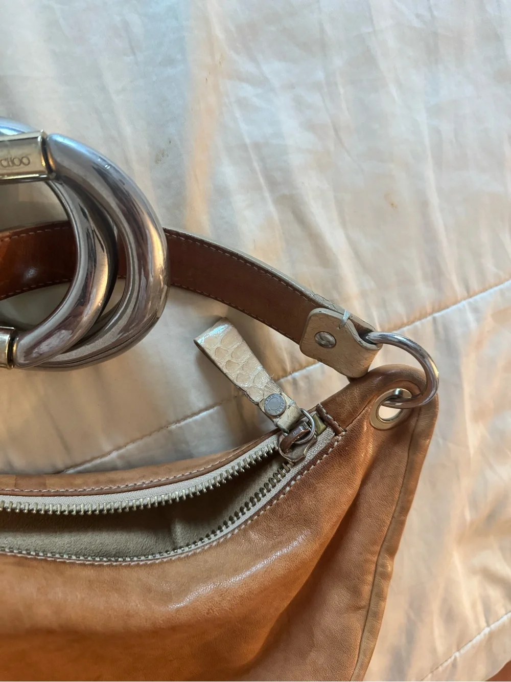 Jimmy Choo Tan Leather Shoulder Hobo with Silver Accent